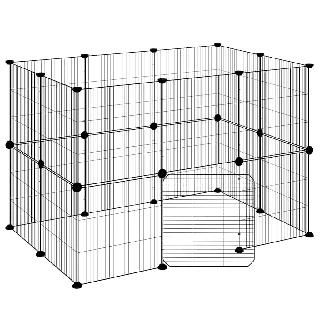 vidaXL 20-Panel Pet Cage with Door Black 105x70x70 cm Steel