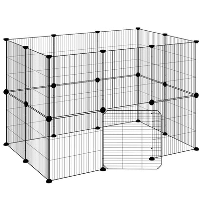 vidaXL 20-Panel Pet Cage with Door Black 105x70x70 cm Steel