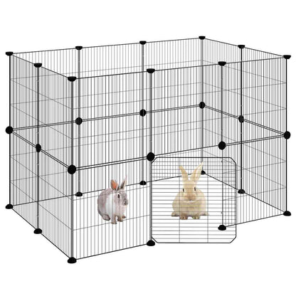 vidaXL 20-Panel Pet Cage with Door Black 105x70x70 cm Steel