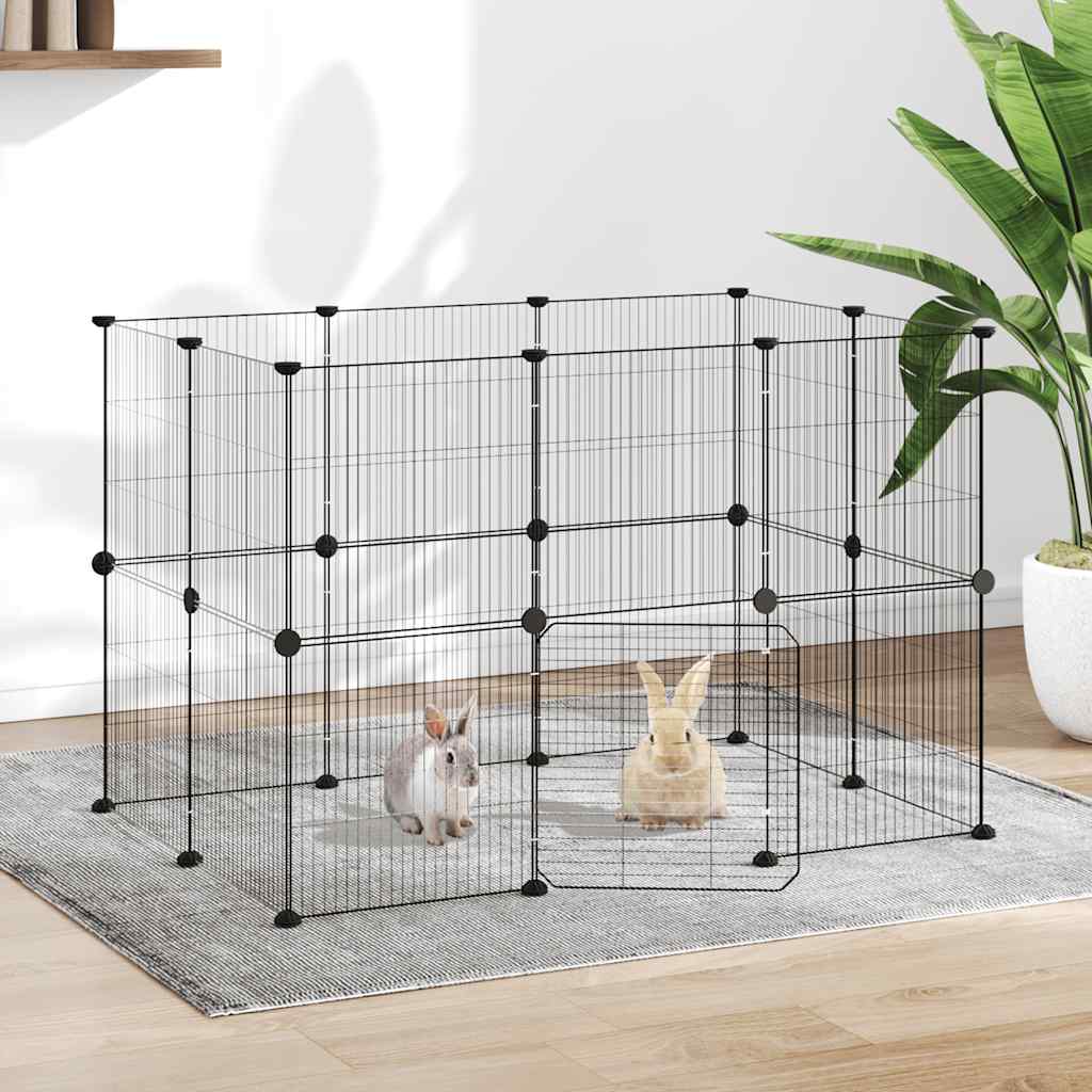 vidaXL 20-Panel Pet Cage with Door Black 105x70x70 cm Steel