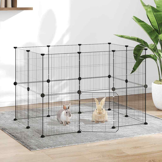 vidaXL 20-Panel Pet Cage with Door Black 105x70x70 cm Steel
