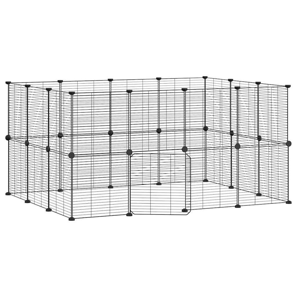 vidaXL 28-Panel Pet Cage with Door Black 35x35 cm Steel