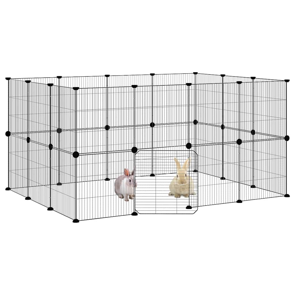 vidaXL 28-Panel Pet Cage with Door Black 140x105x70 cm Steel