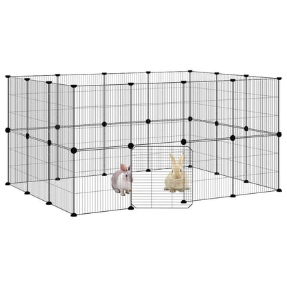 vidaXL 28-Panel Pet Cage with Door Black 140x105x70 cm Steel