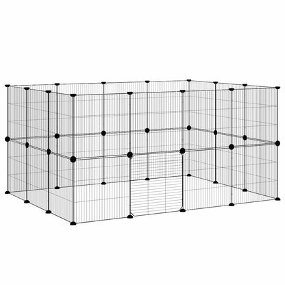 vidaXL 28-Panel Pet Cage with Door Black 140x105x70 cm Steel