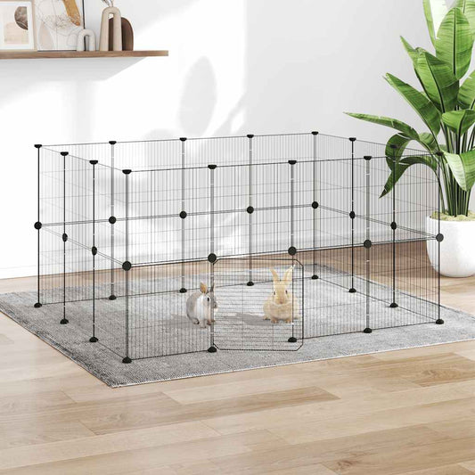 vidaXL 28-Panel Pet Cage with Door Black 140x105x70 cm Steel