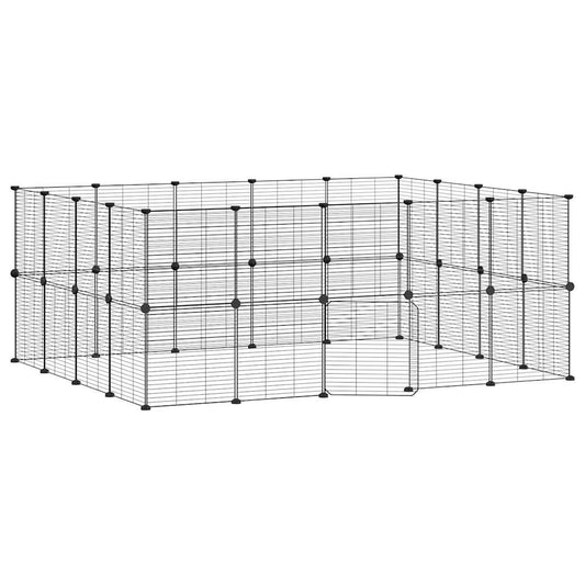 vidaXL 36-Panel Pet Cage with Door Black 35x35 cm Steel