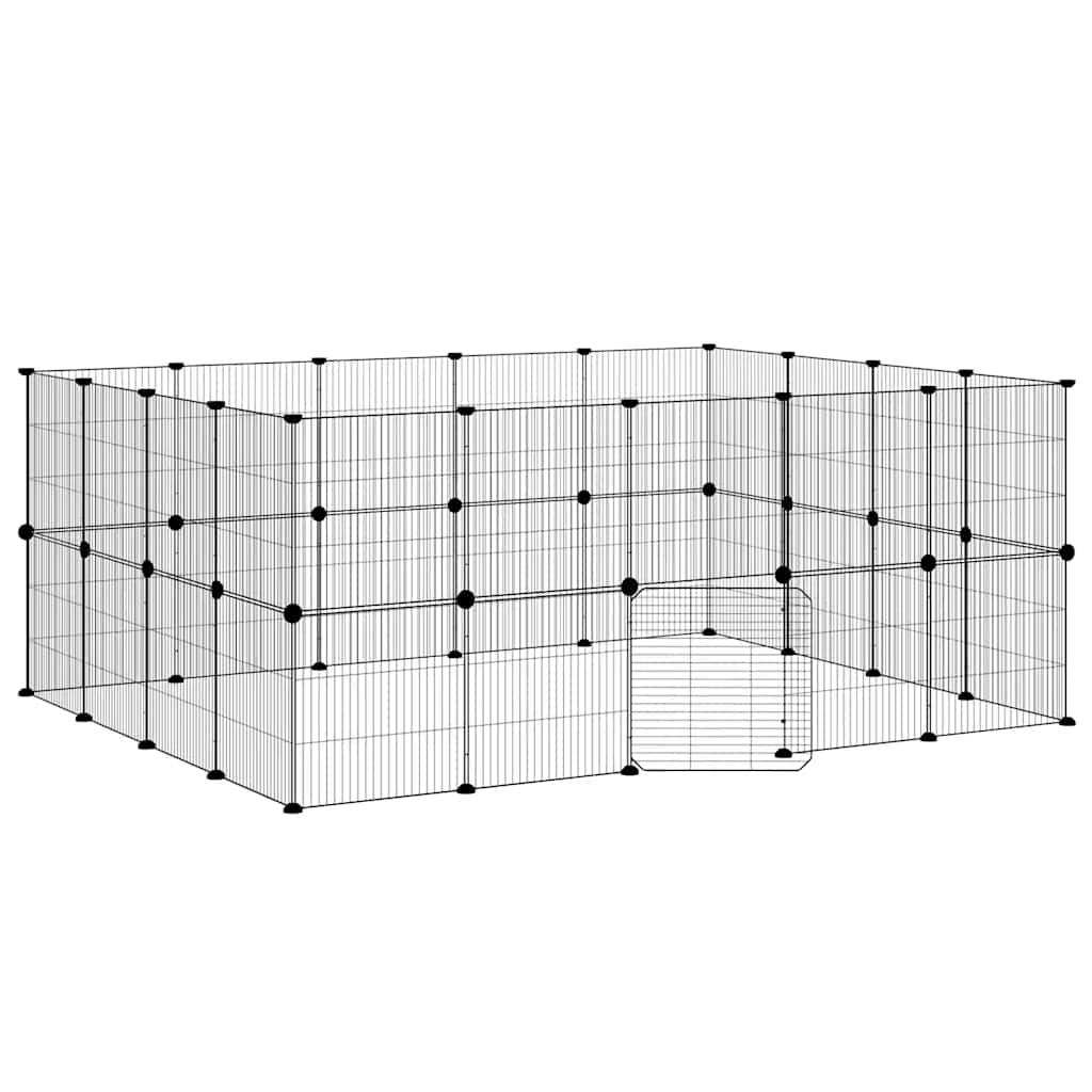 vidaXL 36-Panel Pet Cage with Door Black 175x140x70 cm Steel