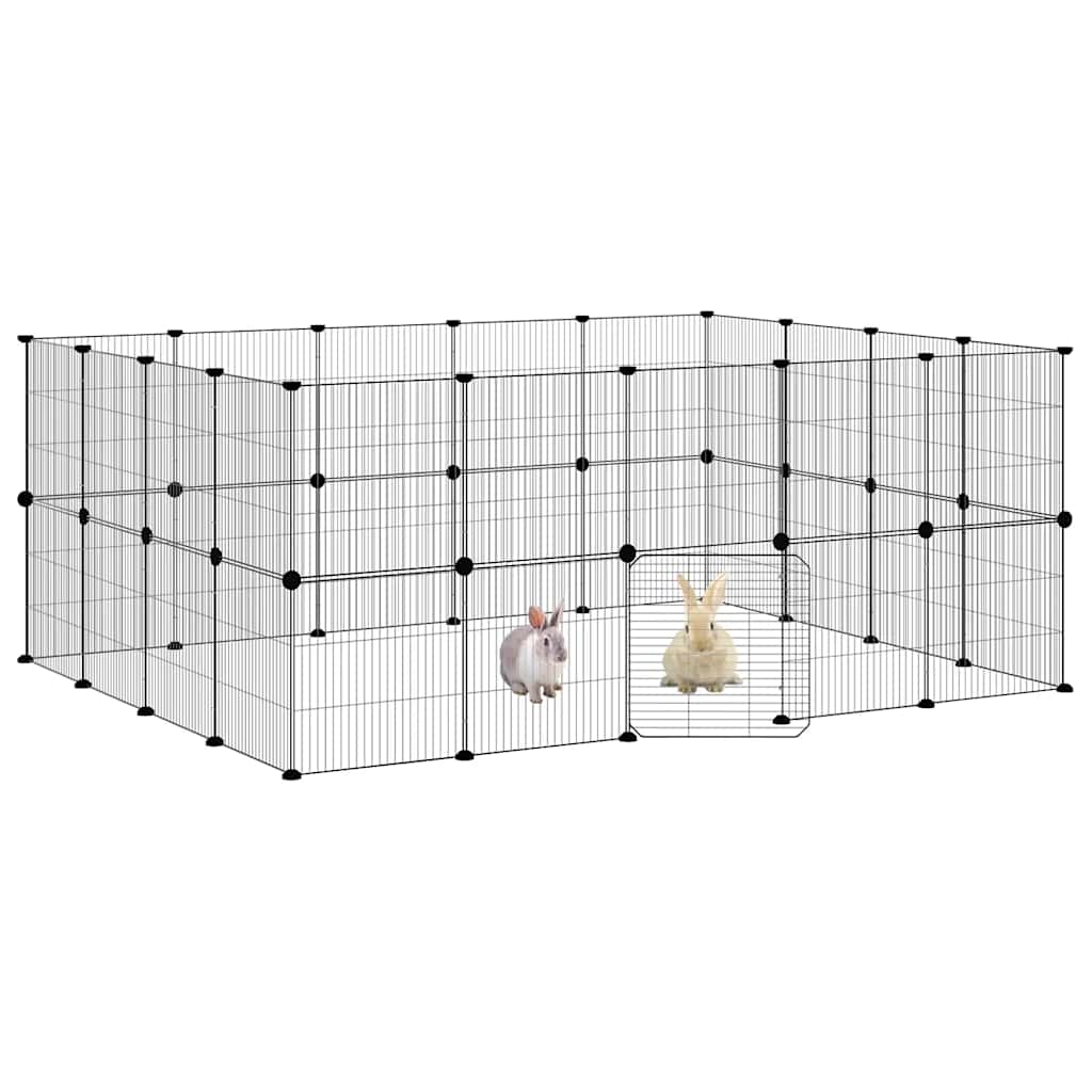 vidaXL 36-Panel Pet Cage with Door Black 175x140x70 cm Steel