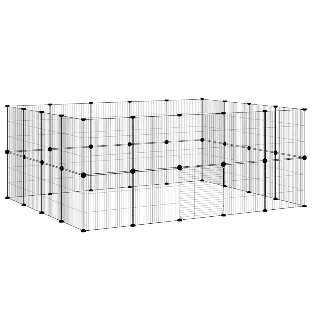 vidaXL 36-Panel Pet Cage with Door Black 175x140x70 cm Steel
