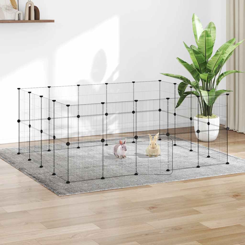 vidaXL 36-Panel Pet Cage with Door Black 175x140x70 cm Steel