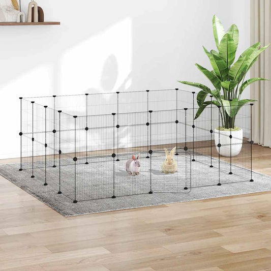 vidaXL 36-Panel Pet Cage with Door Black 175x140x70 cm Steel