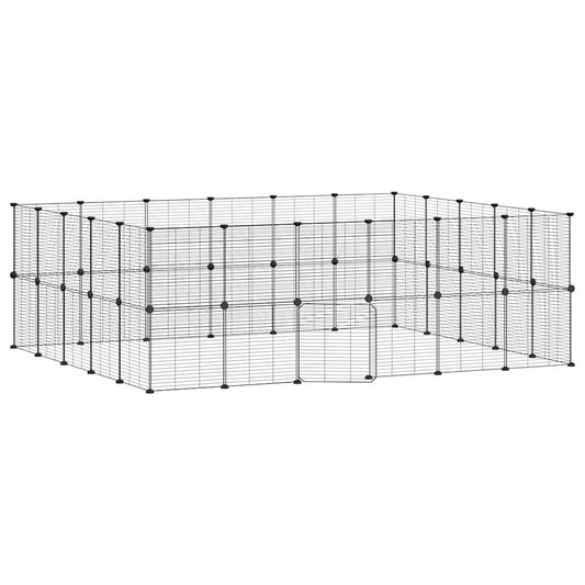 vidaXL 44-Panel Pet Cage with Door Black 35x35 cm Steel