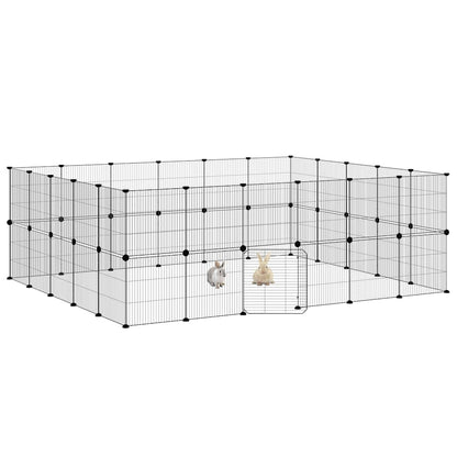 vidaXL 44-Panel Pet Cage with Door Black 210x175x70 cm Steel