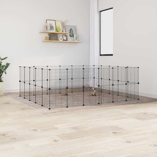 vidaXL 44-Panel Pet Cage with Door Black 35x35 cm Steel