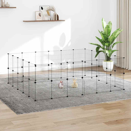 vidaXL 44-Panel Pet Cage with Door Black 210x175x70 cm Steel