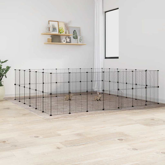 vidaXL 52-Panel Pet Cage with Door Black 35x35 cm Steel