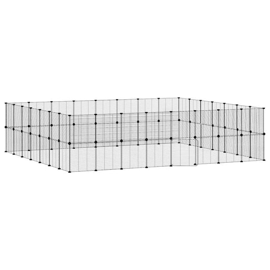 vidaXL 60-Panel Pet Cage with Door Black 35x35 cm Steel
