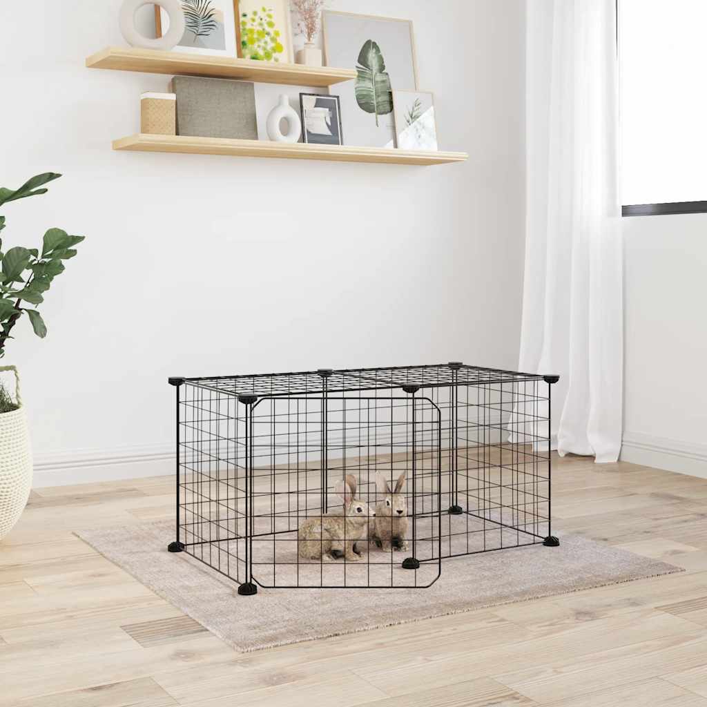 vidaXL 8-Panel Pet Cage with Door Black 35x35 cm Steel