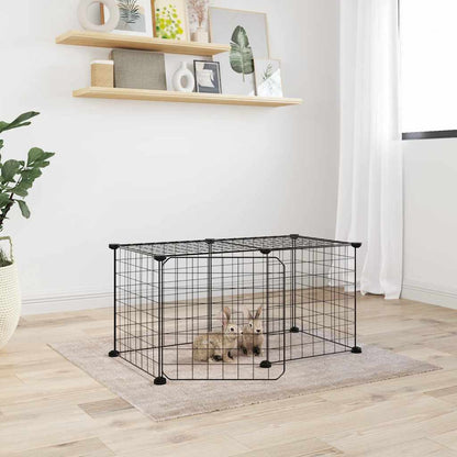 vidaXL 8-Panel Pet Cage with Door Black 35x35 cm Steel