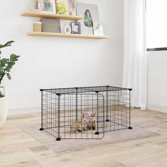 vidaXL 8-Panel Pet Cage with Door Black 35x35 cm Steel