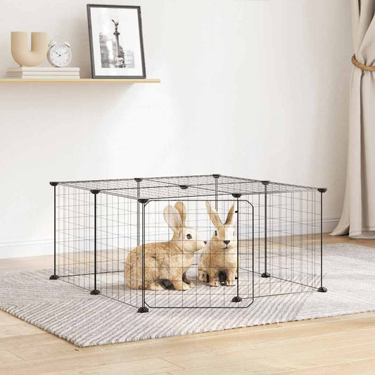 vidaXL 12-Panel Pet Cage with Door Black 70x70x35 cm Steel