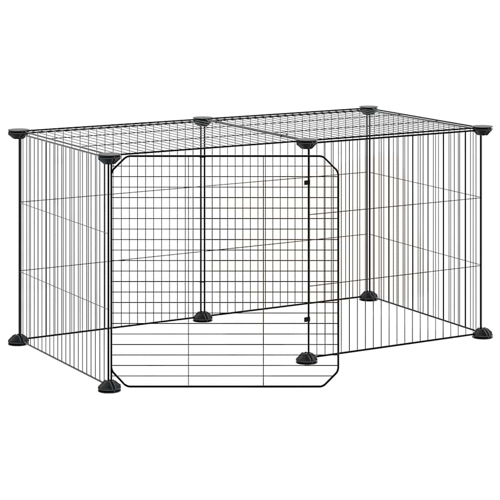 vidaXL 8-Panel Pet Cage with Door Black 70x35x35 cm Steel