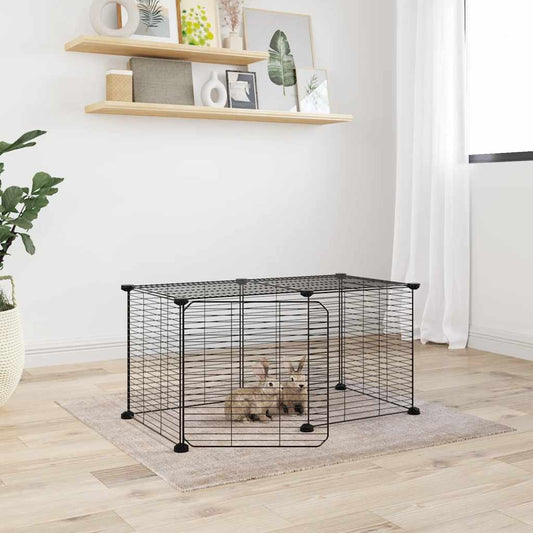 vidaXL 8-Panel Pet Cage with Door Black 35x35 cm Steel