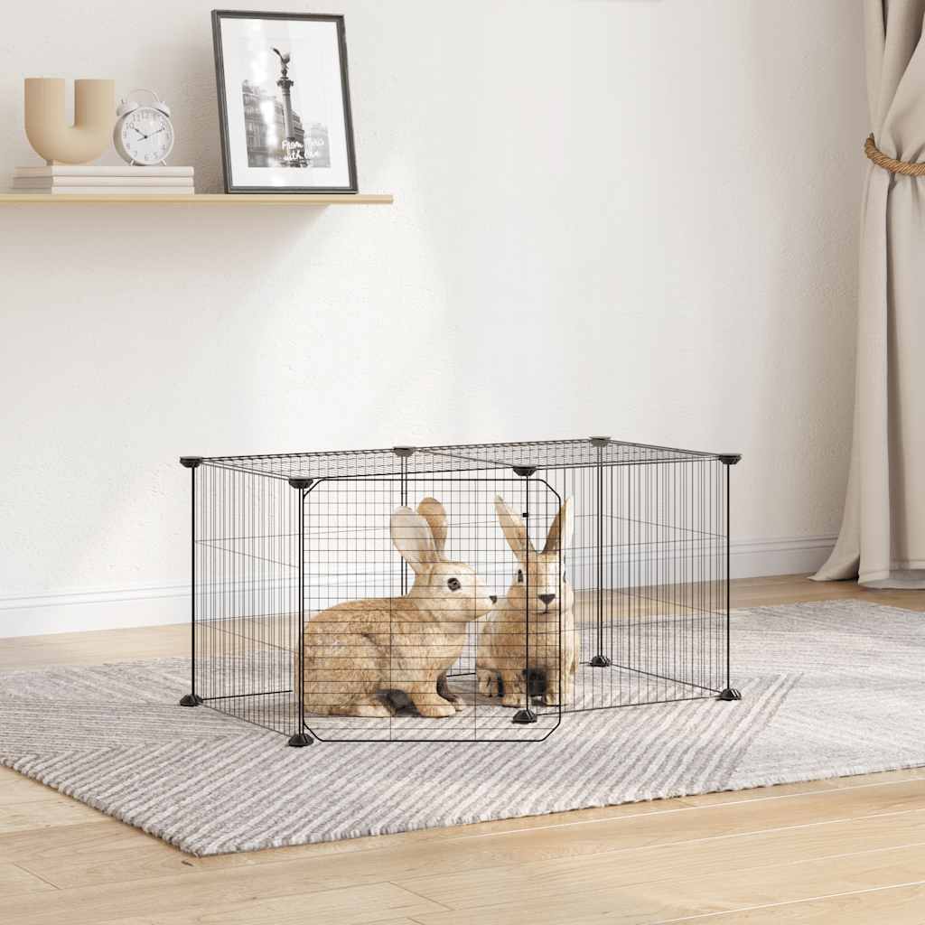 vidaXL 8-Panel Pet Cage with Door Black 70x35x35 cm Steel