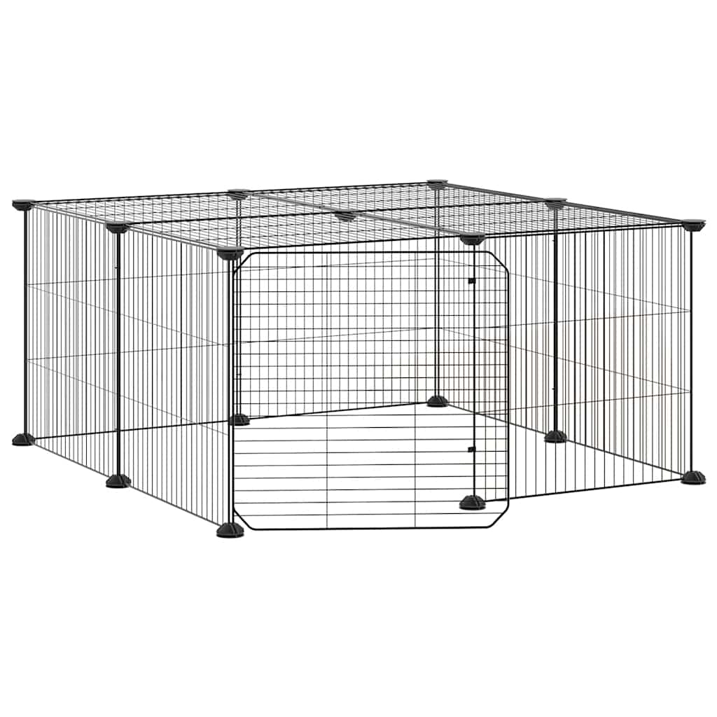 vidaXL 12-Panel Pet Cage with Door Black 70x70x35 cm Steel