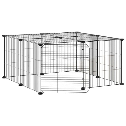 vidaXL 12-Panel Pet Cage with Door Black 70x70x35 cm Steel