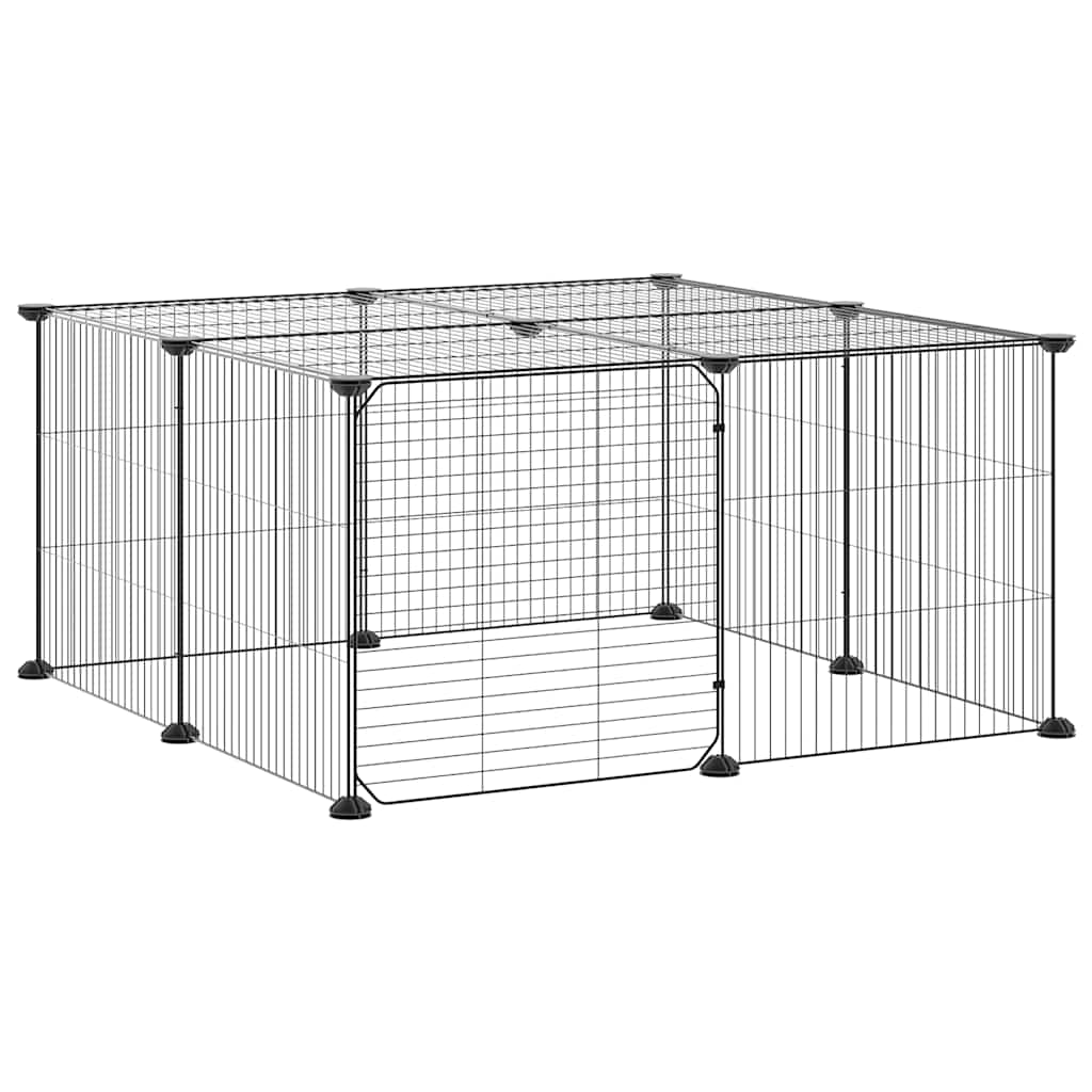 vidaXL 12-Panel Pet Cage with Door Black 70x70x35 cm Steel