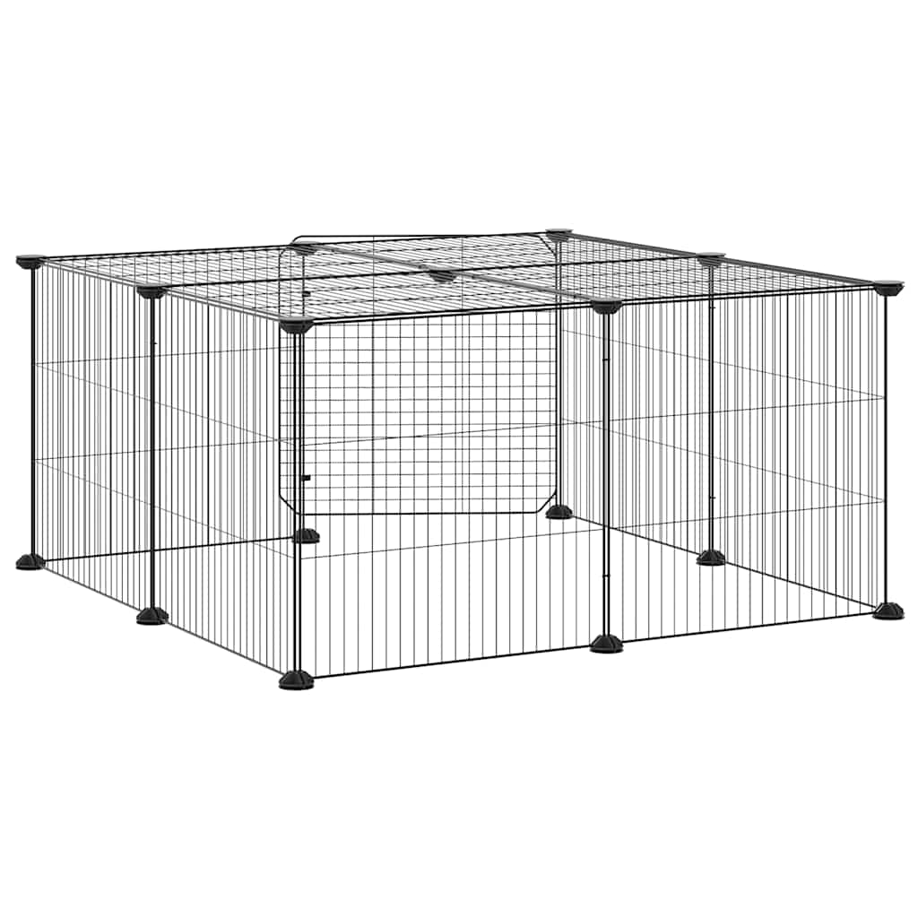 vidaXL 12-Panel Pet Cage with Door Black 35x35 cm Steel