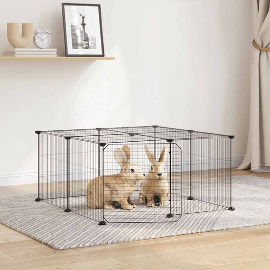 vidaXL 12-Panel Pet Cage with Door Black 70x70x35 cm Steel
