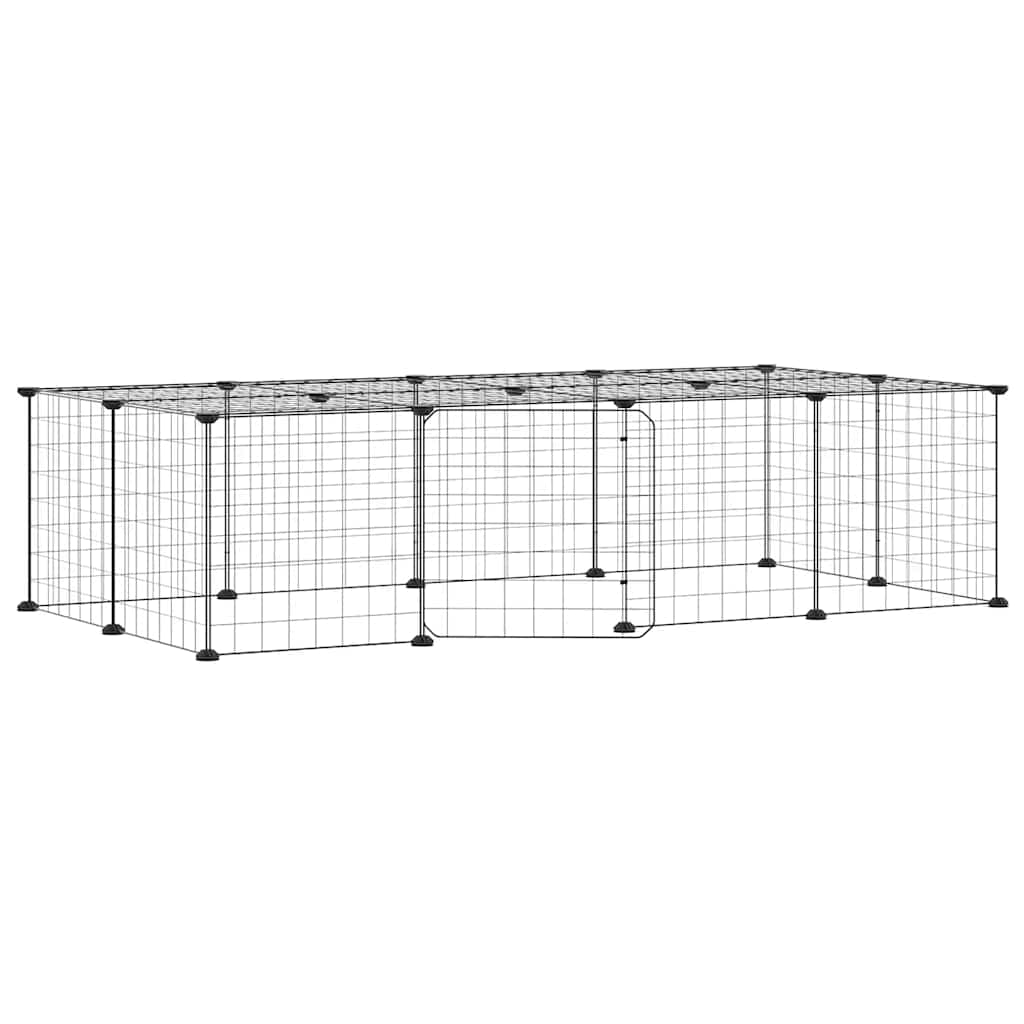 vidaXL 20-Panel Pet Cage with Door Black 140x70x35 cm Steel