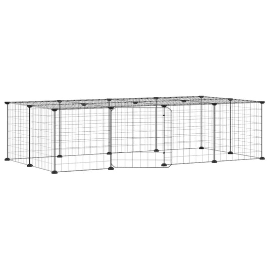 vidaXL 20-Panel Pet Cage with Door Black 140x70x35 cm Steel