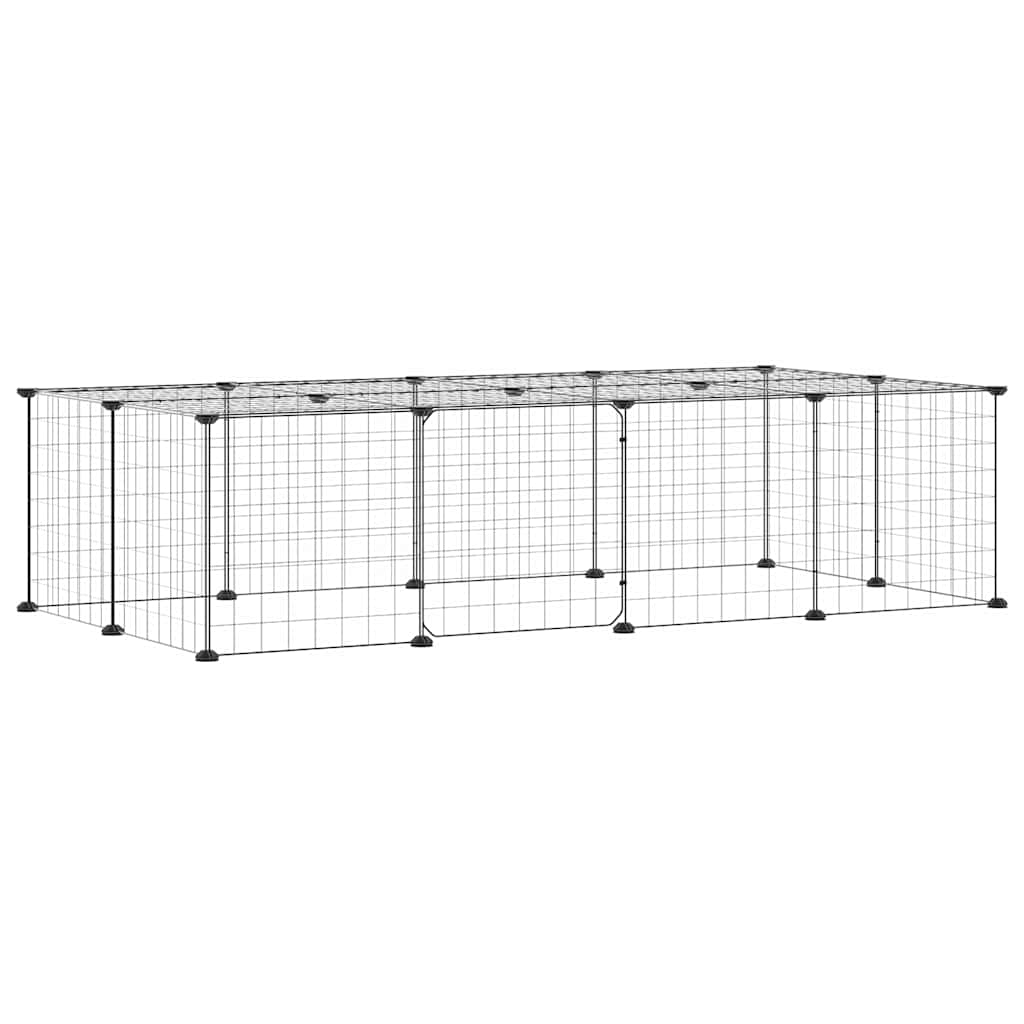 vidaXL 20-Panel Pet Cage with Door Black 140x70x35 cm Steel