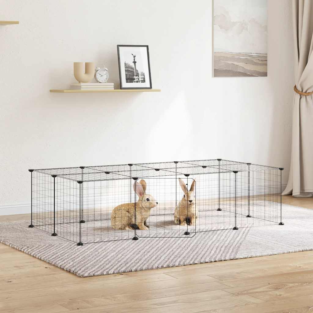 vidaXL 20-Panel Pet Cage with Door Black 140x70x35 cm Steel