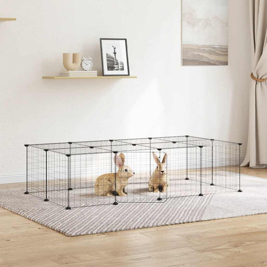 vidaXL 20-Panel Pet Cage with Door Black 140x70x35 cm Steel