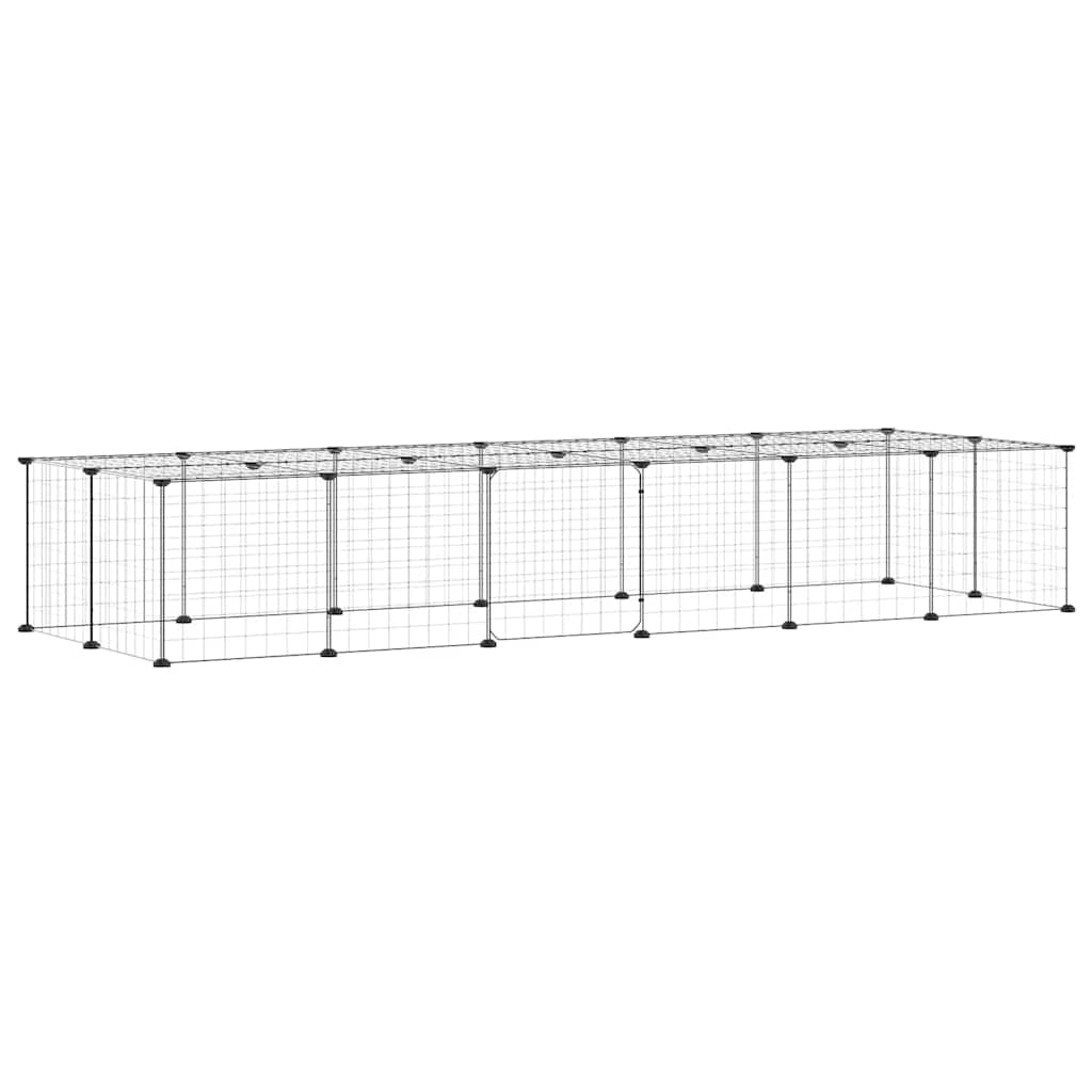 vidaXL 28-Panel Pet Cage with Door Black 210x70x35 cm Steel