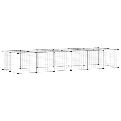 vidaXL 28-Panel Pet Cage with Door Black 210x70x35 cm Steel