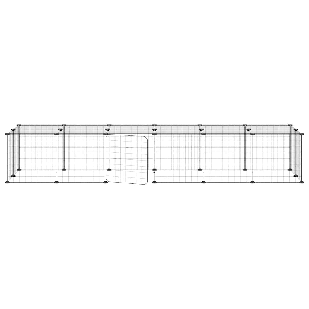 vidaXL 28-Panel Pet Cage with Door Black 210x70x35 cm Steel