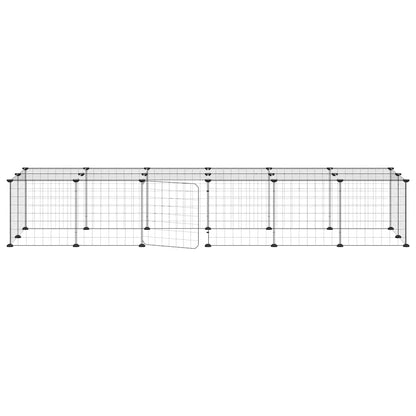 vidaXL 28-Panel Pet Cage with Door Black 210x70x35 cm Steel