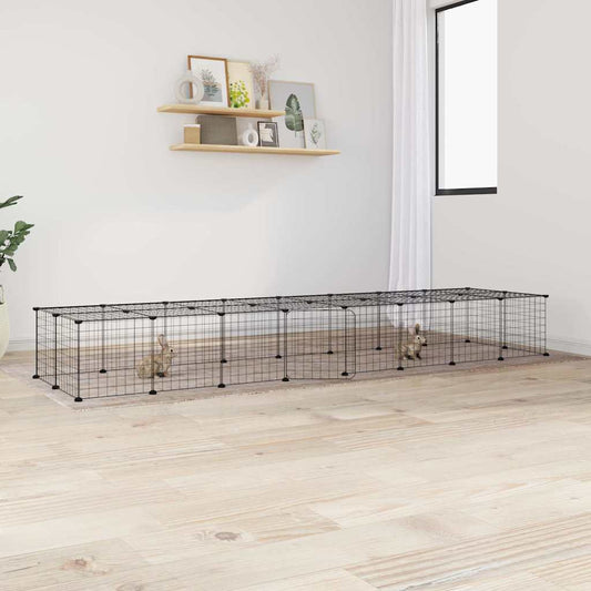 vidaXL 36-Panel Pet Cage with Door Black 35x35 cm Steel