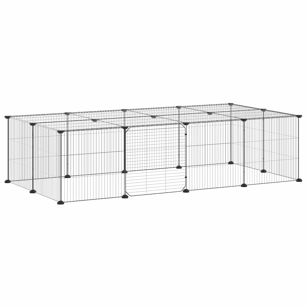 vidaXL 20-Panel Pet Cage with Door Black 140x70x35 cm Steel