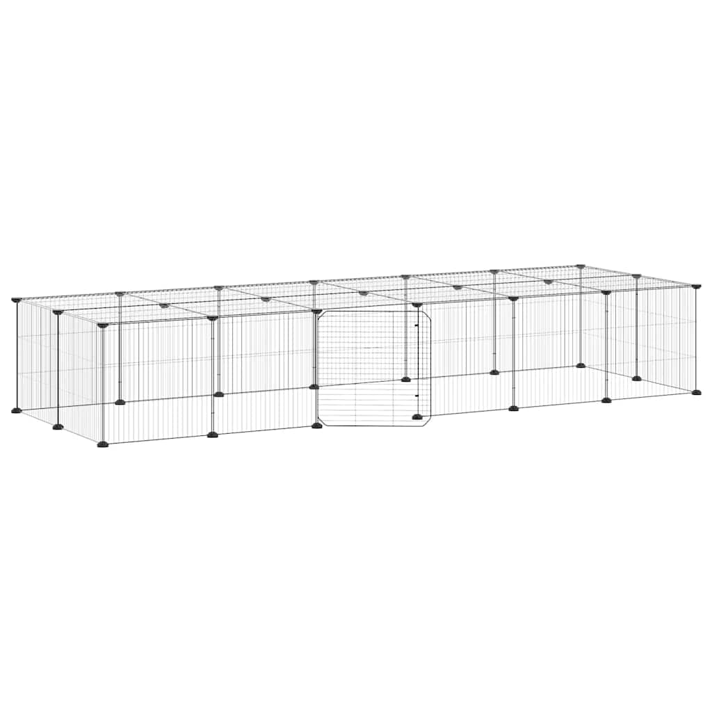 vidaXL 28-Panel Pet Cage with Door Black 210x70x35 cm Steel