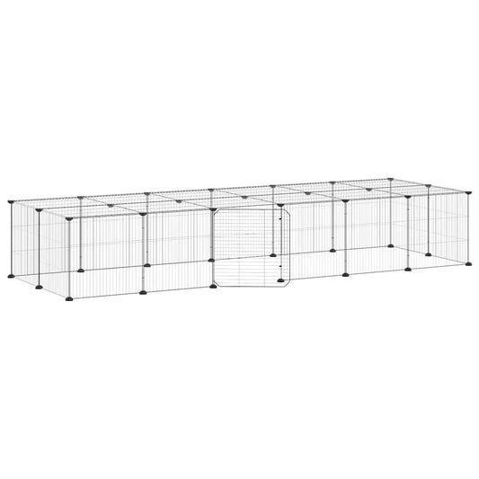 vidaXL 28-Panel Pet Cage with Door Black 210x70x35 cm Steel