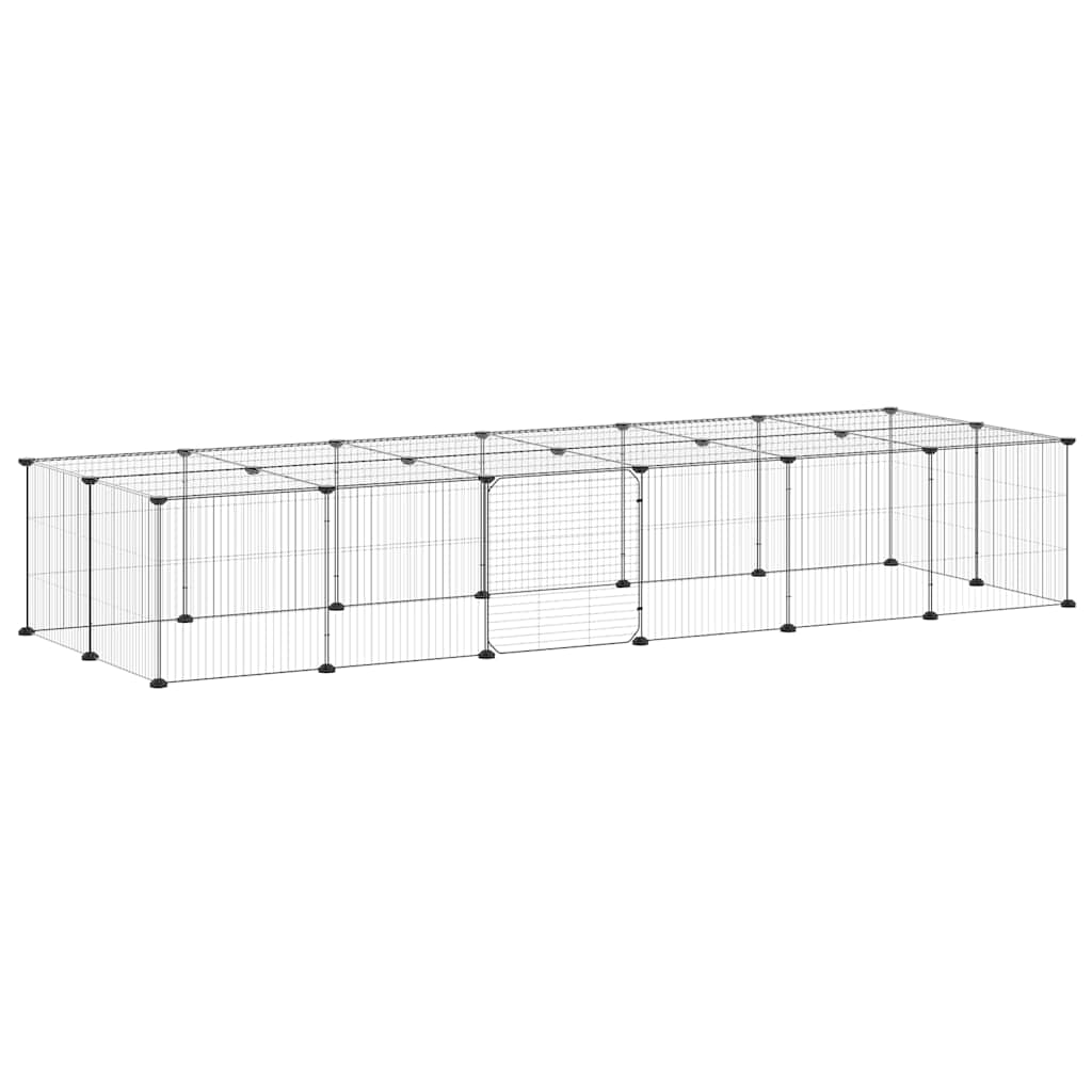 vidaXL 28-Panel Pet Cage with Door Black 210x70x35 cm Steel