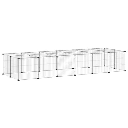vidaXL 28-Panel Pet Cage with Door Black 210x70x35 cm Steel