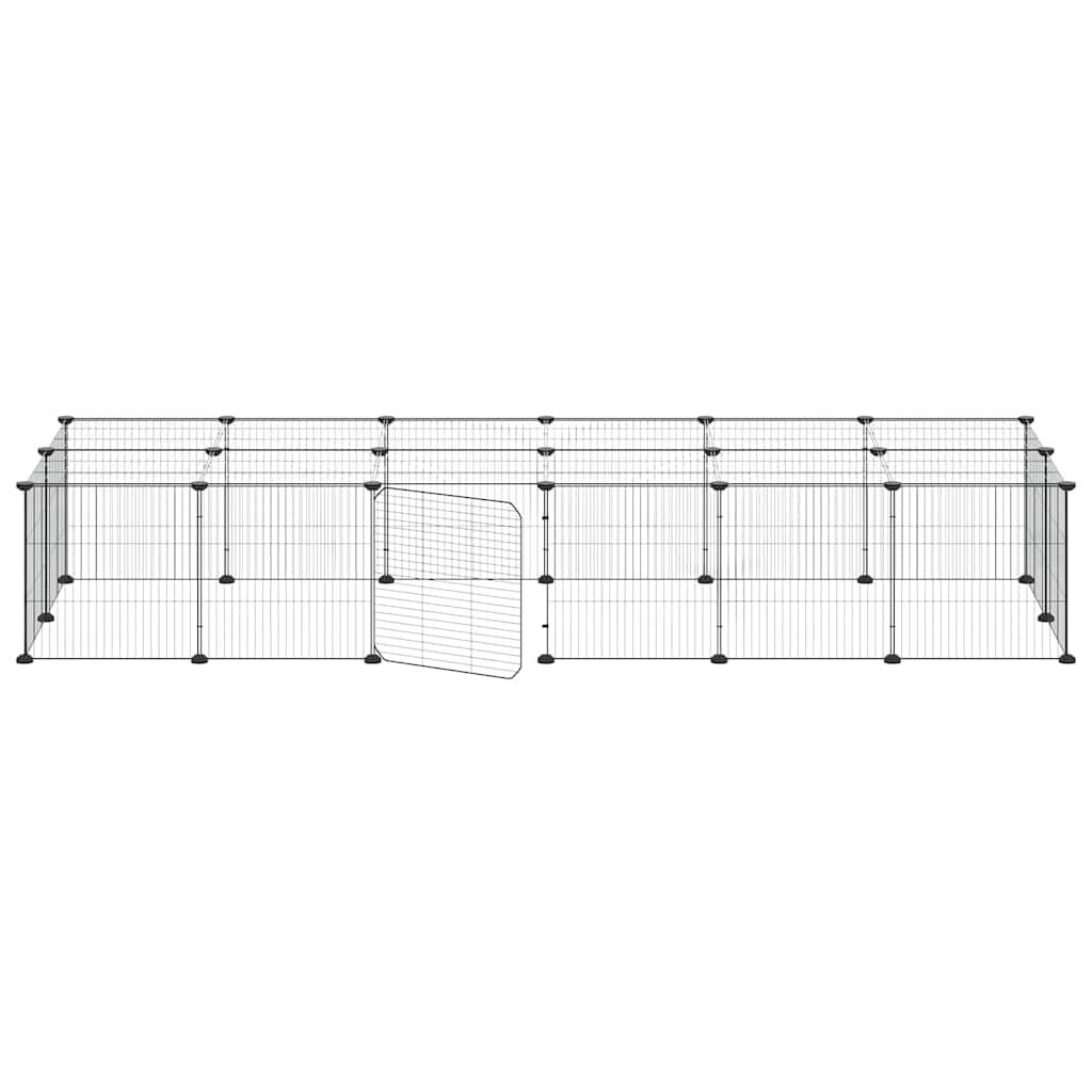 vidaXL 28-Panel Pet Cage with Door Black 210x70x35 cm Steel